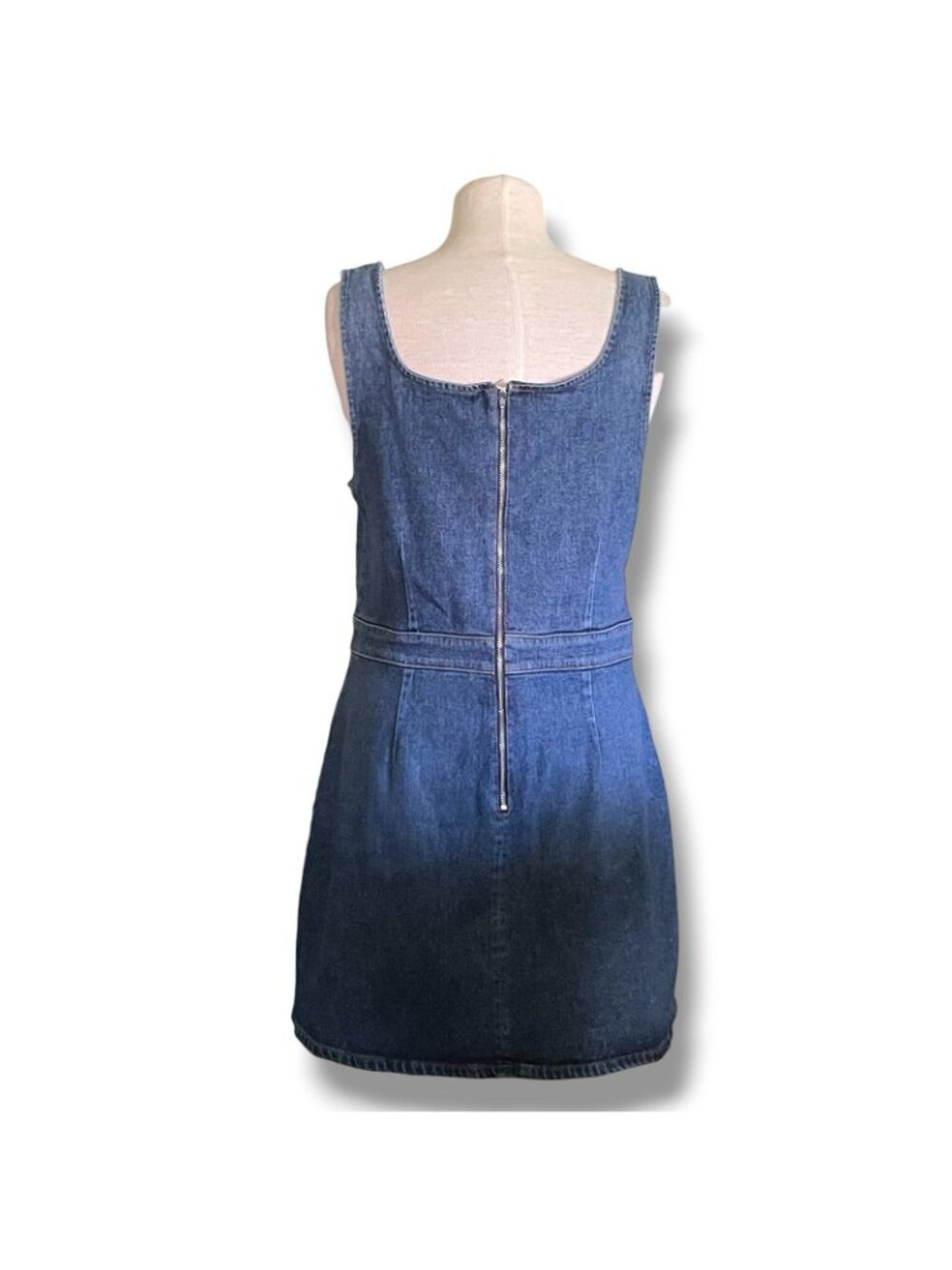 Reformation Womens Parker Denim Pinafore Dress Sz 14 Blue Square Neck Minimalist - Picture 7 of 12